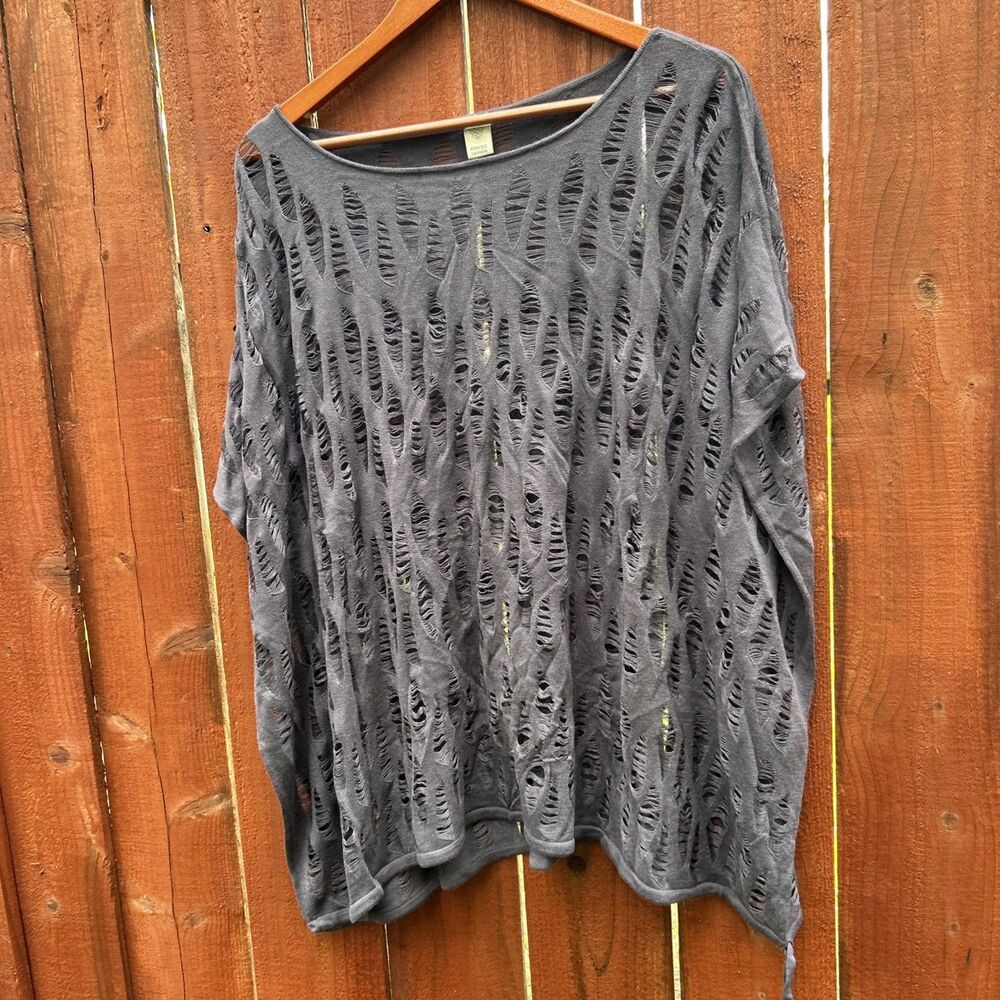 Kinross cashmere Lagenlook Slits Sleeveless Cashmere Blend One Size Gray Boxy
